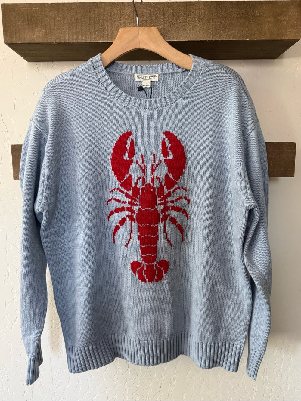 Mighty Fine|Pale Blue Crewneck knit Sweater-Red Lobster Novelty•Coastal Nautical - Picture 4 of 15